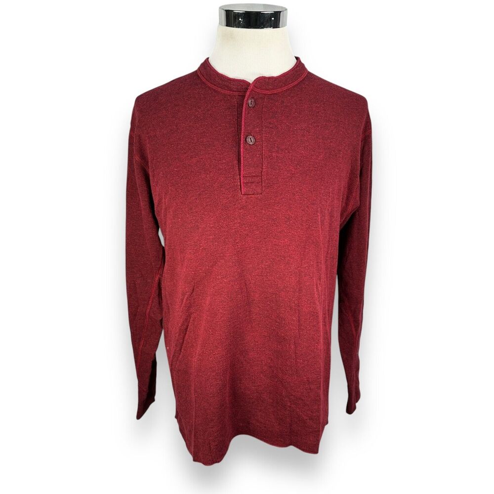 LL Bean Henley Sweatshirt‎ Men’s Large Maroon Cotton Traditional Fit Long Sleeve